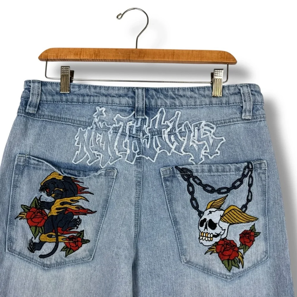 NINTH HALL AMBUSH Y2K Jeans Men’s 33 Skull Embroidered Baggy Wide Leg Panther